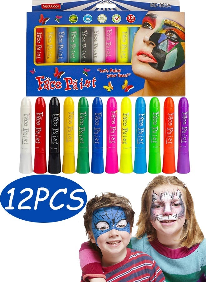 Face Paint Crayons, 12 Colors Face Paints for Children Halloween Make Up Set, Washable Make Up Set Body Painting for Boys Girls, Non Toxic, Party Cosplay Face Paint Crayons for Ages over 3 - Image 1