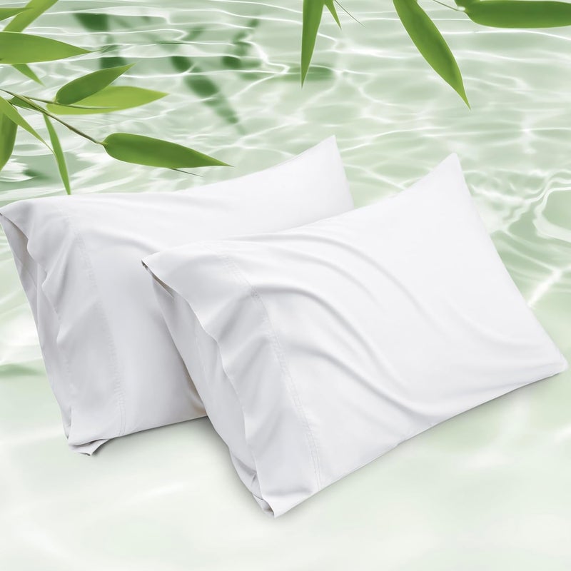 Bedsure Viscose from Bamboo Pillow Cases Standard Size - White Silk Cooling Pillowcase 2, Soft & Breathable Satin Pillow Covers with Envelope Closure, Valentines Day Gifts for him or her, 20x26 inches - Image 1