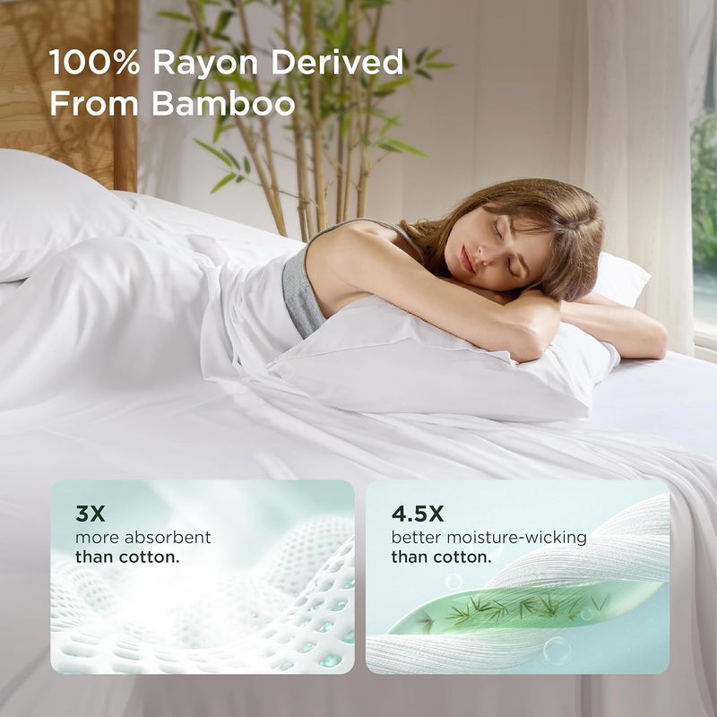 Bedsure Viscose from Bamboo Pillow Cases Standard Size - White Silk Cooling Pillowcase 2, Soft & Breathable Satin Pillow Covers with Envelope Closure, Valentines Day Gifts for him or her, 20x26 inches - Image 2