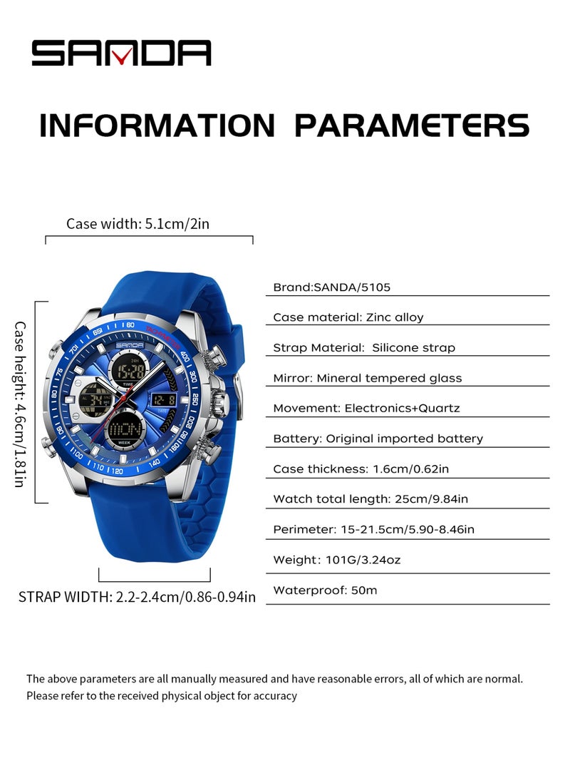 ساندا ساعة يد رياضية عسكرية للرجال من الكوارتز رقمية LED من أفضل العلامات التجارية الفاخرة مقاومة للماء وساعة إلكترونية للرجال - Image 4