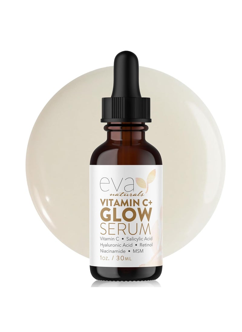 Eva Naturals - Eva Naturals Vitamin C Face Serum With Hyaluronic Acid - Anti Aging Serum - Reduce Dark Spots, Acne & Wrinkles - Retinol, Niacinamide & Salicylic Acid, Brightening Skin Serum for Glowing Skin - Image 1