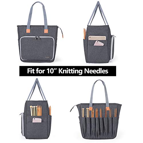 LUXJA Knitting Tote Bag, Yarn Storage Bag for Carrying Projects, Knitting Needles, Crochet Hooks and Other Accessories, Gray - Image 5