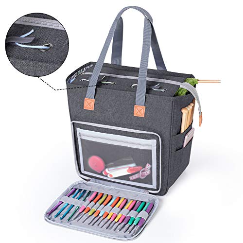 LUXJA Knitting Tote Bag, Yarn Storage Bag for Carrying Projects, Knitting Needles, Crochet Hooks and Other Accessories, Gray - Image 2