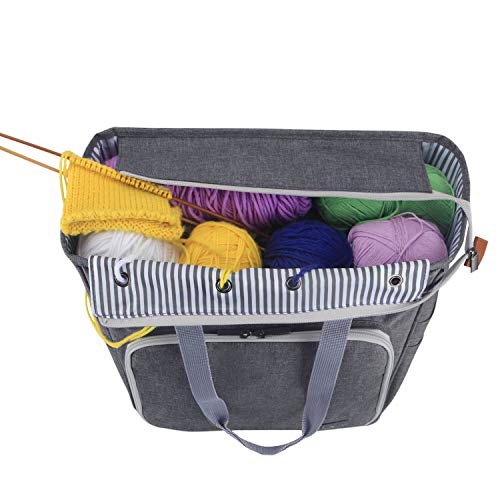 LUXJA Knitting Tote Bag, Yarn Storage Bag for Carrying Projects, Knitting Needles, Crochet Hooks and Other Accessories, Gray - Image 3