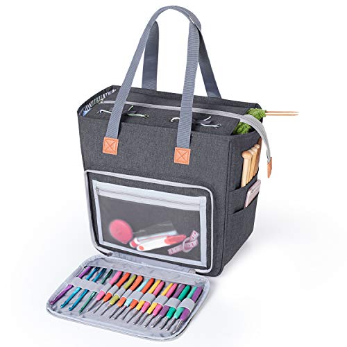 LUXJA Knitting Tote Bag, Yarn Storage Bag for Carrying Projects, Knitting Needles, Crochet Hooks and Other Accessories, Gray - Image 1
