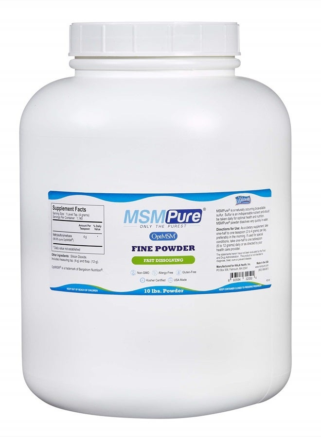 Kala Health MSMPure MSM - 10 lb Fine Powder Crystals, 99.9% Pure Distilled Organic Sulfur Crystals for Joint Health, Skin & Hair, Made in The USA - Image 1