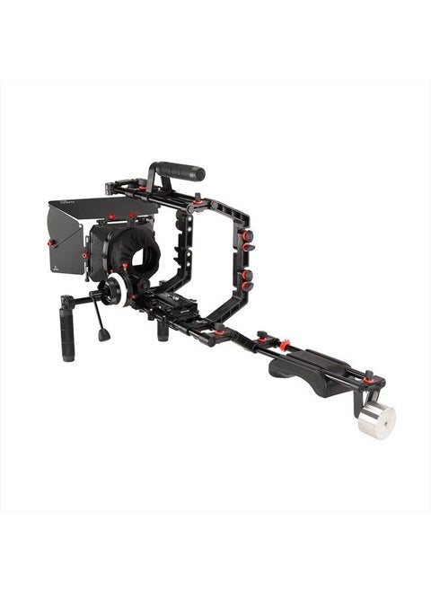 Filmcity Shoulder Rig Kit w Matte Box & Follow Focus for DSLR Cameras. Ergonomic & Stable, 6” to 9” Convertible Size. Adjustable Handles, ¼” Threads. Comfy Shoulder Pad, Quick Release Plate (FC-03)