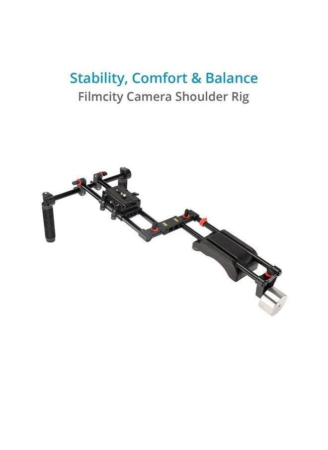 FILMCITY - Filmcity Shoulder Rig Kit w Matte Box & Follow Focus for DSLR Cameras. Ergonomic & Stable, 6” to 9” Convertible Size. Adjustable Handles, ¼” Threads. Comfy Shoulder Pad, Quick Release Plate (FC-03) - Image 1