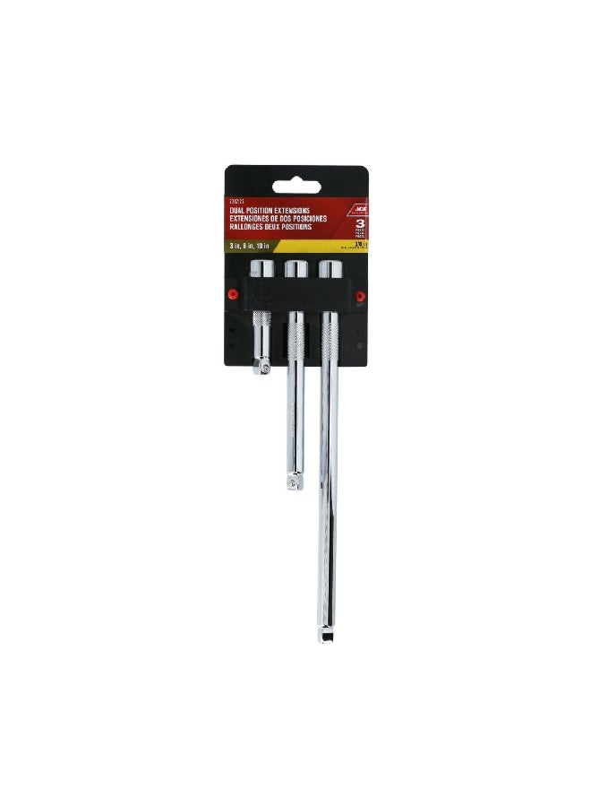 ACE 3-Piece Dual Position Wobble Extension Set Silver 3/8 Inch ACE019-SO11 