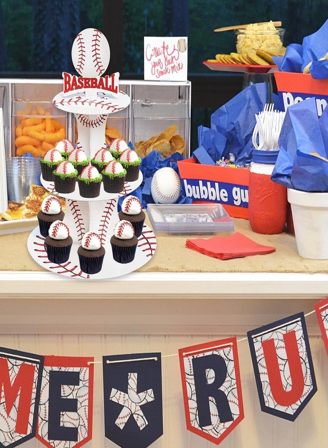 BQK 3 Tier Baseball Theme Party Cupcake Stand - Image 5