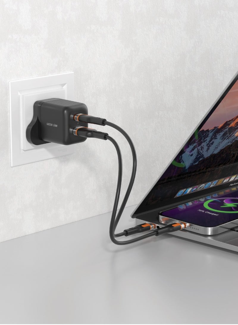 GREEN LION Ultra Compact GaN Wall Charger 2 Port UK Pin PD20W + QC3.0 with USB-C to Lightning Cable/ USB-C & USB-A Ports / Simultaneous Charging for Phone & Laptop /Charging  Protection / Travel / Secure Charger for Home & Office - Black - Image 2