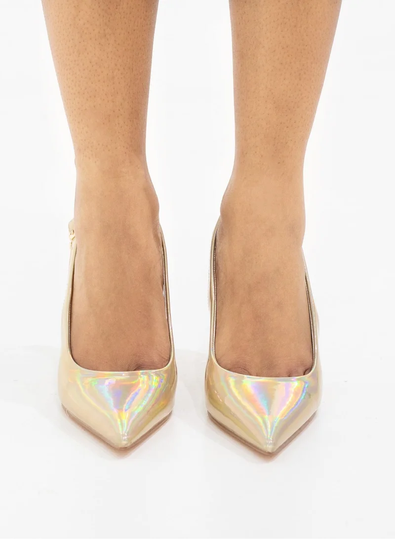 LAMARAPARIS Sonia 7cm spool heel sling back pump gold