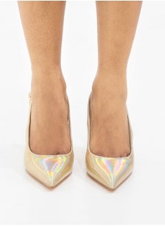 LAMARAPARIS Sonia 7cm spool heel sling back pump gold  - Image 5