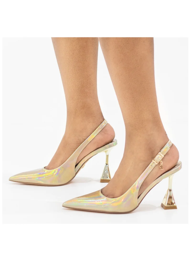 LAMARAPARIS Sonia 7cm spool heel sling back pump gold