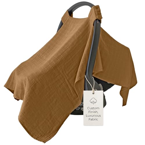 MOZAH Baby Car Seat Cover Caramel Toffee 100 Organic Muslin Soft Breathable and Lightweight Baby Infant Car Seat Essentials - Image 1