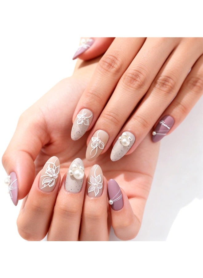 rocooart High 3D Embossed White Flower Nail Art Stickers Decals Self-Adhesive 5D Nail Supplies Nail Art Design Decoration Accessories （Pearls and Flowers 1 Sheets） - Image 5
