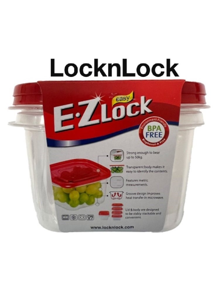 LOCK & LOCK - LocknLock EzLock Square Container Set - 970ml (Set of 2), Clear Base, Stackable, Microwave-Safe - Image 1