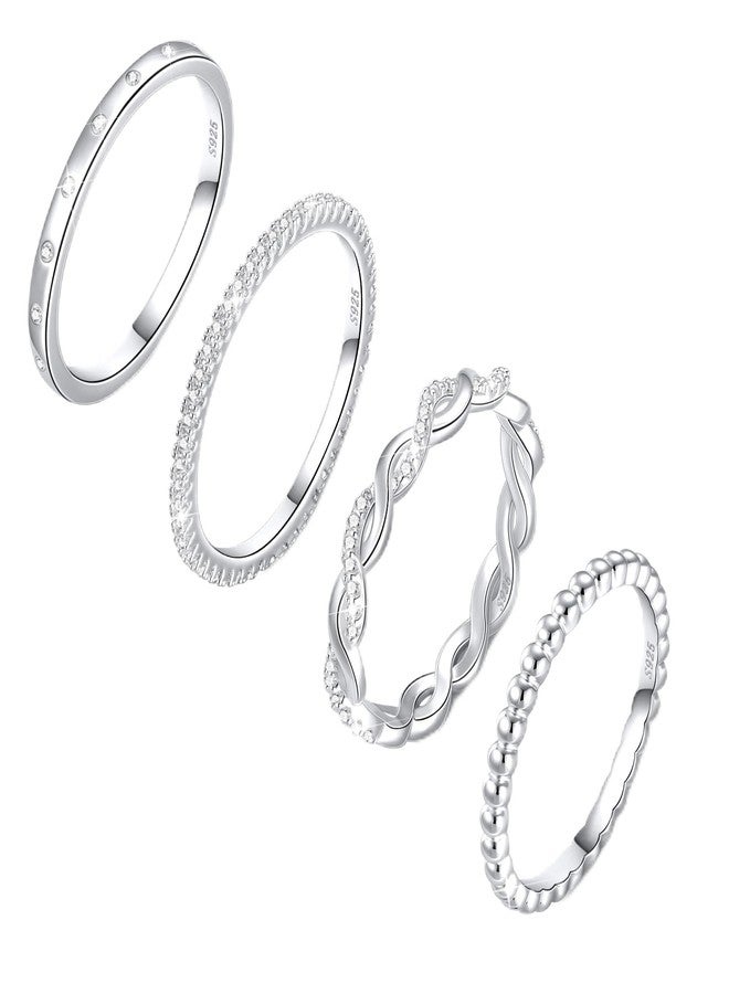 Diorra Sterling Silver Ring for Women, 4PCS Thin Stackable Rings Cubic Zirconia Thumb Ring Set Engagement Statement Wedding Bands for Women Size 5-10, 10, Metal, No Gemstone - Image 1