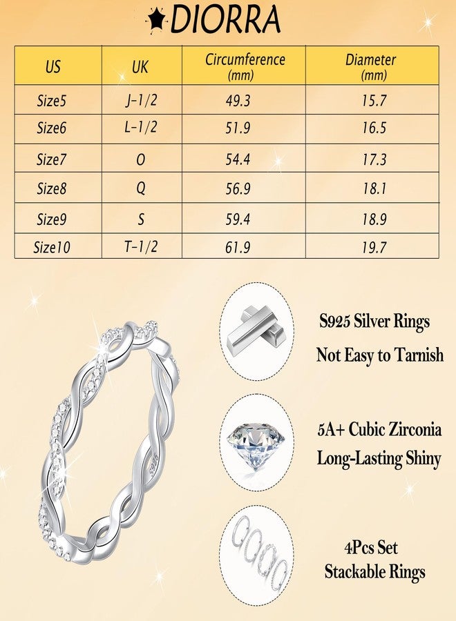 Diorra Sterling Silver Ring for Women, 4PCS Thin Stackable Rings Cubic Zirconia Thumb Ring Set Engagement Statement Wedding Bands for Women Size 5-10, 10, Metal, No Gemstone - Image 4
