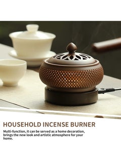 INFOSUN Ceramic Electric Incense Burner, Electronic Aroma Diffuser with Timing Temperature Adjustment and Cover, Resin Frankincense Burner, Used for Indoor Air Purification/Home Decoration/Meditation  - Image 4