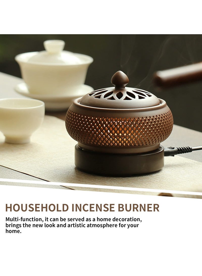 INFOSUN Ceramic Electric Incense Burner, Electronic Aroma Diffuser with Timing Temperature Adjustment and Cover, Resin Frankincense Burner, Used for Indoor Air Purification/Home Decoration/Meditation  - Image 4