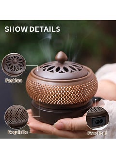 INFOSUN Ceramic Electric Incense Burner, Electronic Aroma Diffuser with Timing Temperature Adjustment and Cover, Resin Frankincense Burner, Used for Indoor Air Purification/Home Decoration/Meditation  - Image 5