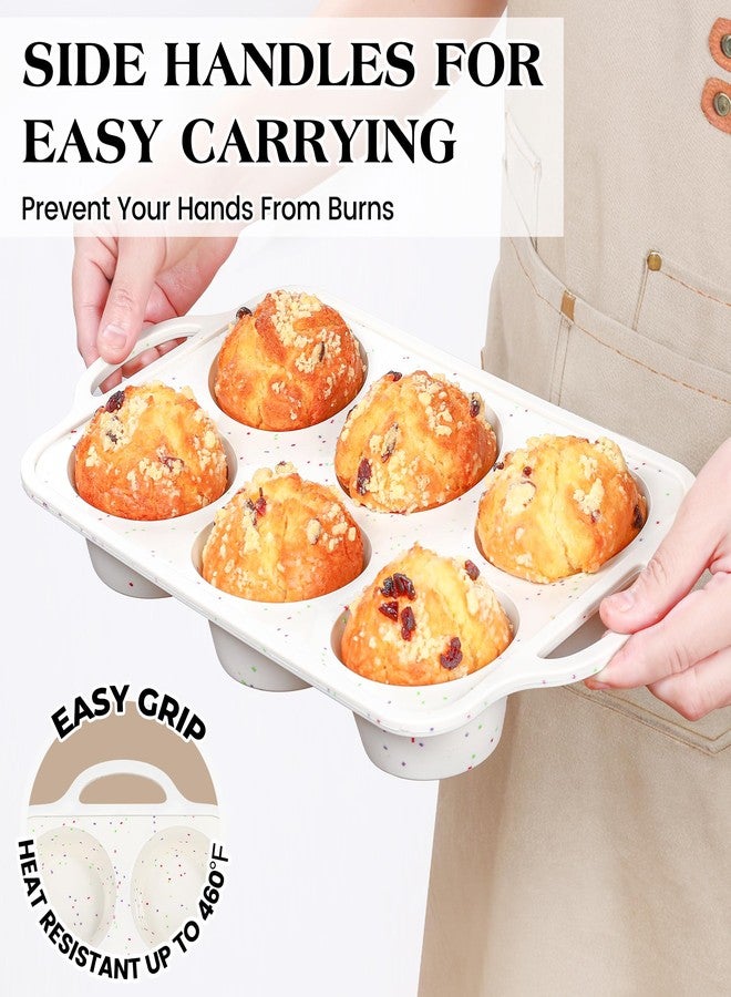 AOTASO 2 Pcs Jumbo Muffin Pan with Metal Frame, Nonstick 6 Cup Extra Large Cupcake Pan for Baking, Silicone Deep Muffin Tray for Egg Bites (Cream) - Image 3