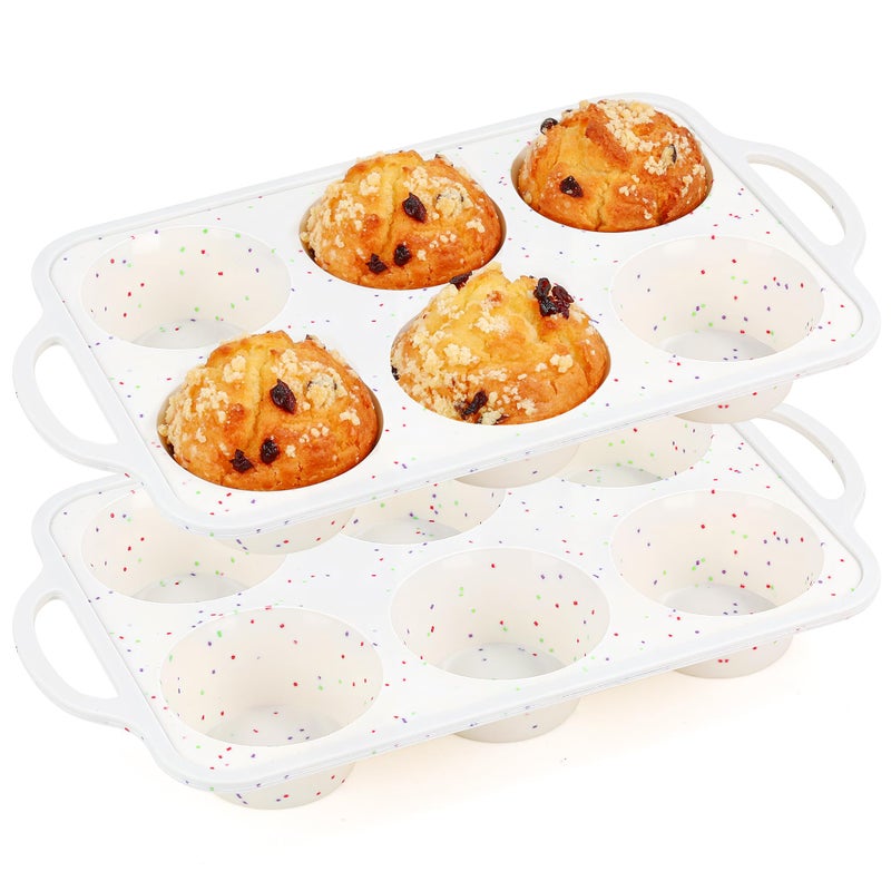 AOTASO 2 Pcs Jumbo Muffin Pan with Metal Frame, Nonstick 6 Cup Extra Large Cupcake Pan for Baking, Silicone Deep Muffin Tray for Egg Bites (Cream) - Image 1