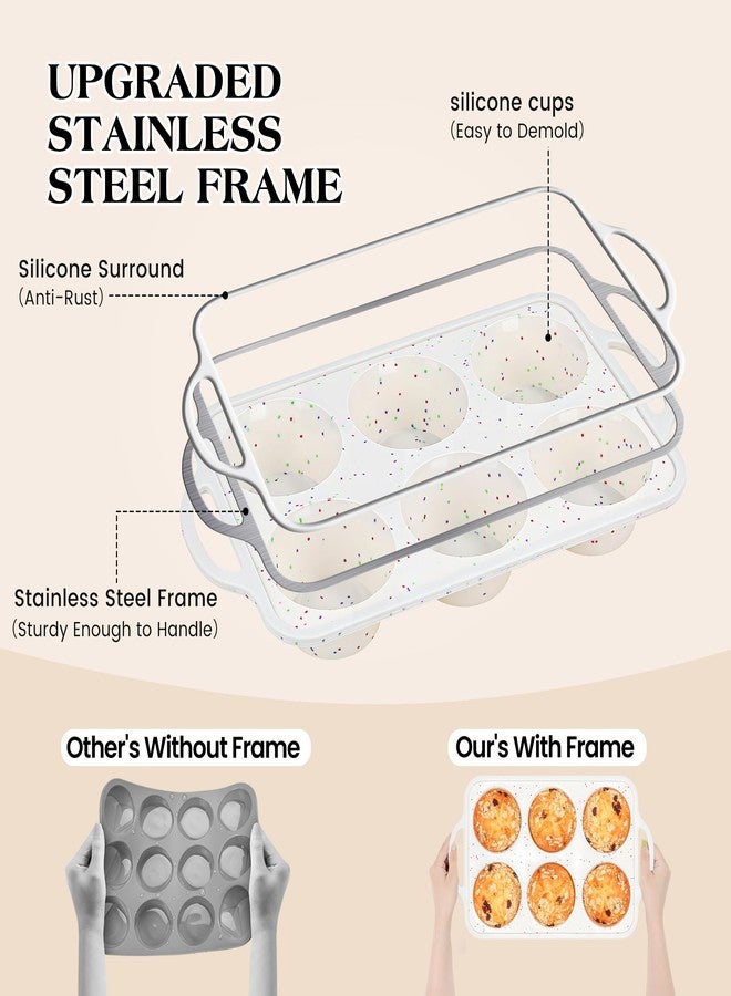 AOTASO 2 Pcs Jumbo Muffin Pan with Metal Frame, Nonstick 6 Cup Extra Large Cupcake Pan for Baking, Silicone Deep Muffin Tray for Egg Bites (Cream) - Image 2