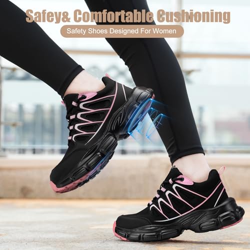 Hogent Steel Toe Shoes for Women Men Wide Non Slip Composite Work Sneakers Indestructible Comfortable Safety Tennis Shoes Lightweight Breathable Construction Sneakers Puncture Proof Ergonomic Design - Image 3