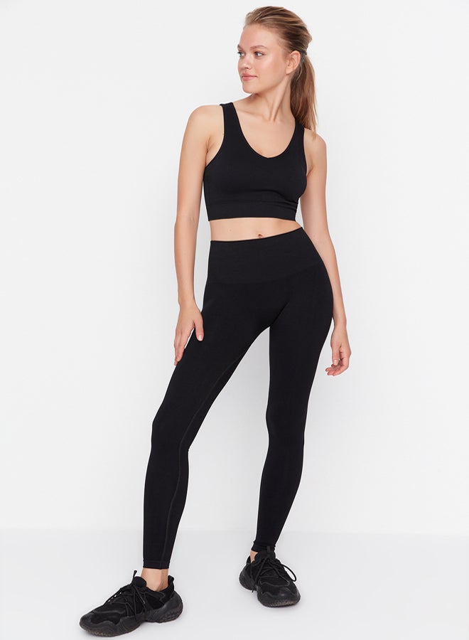 trendyol Black Seamless/Seamless Compression Full Length Knit Sports Leggings  - Image 2