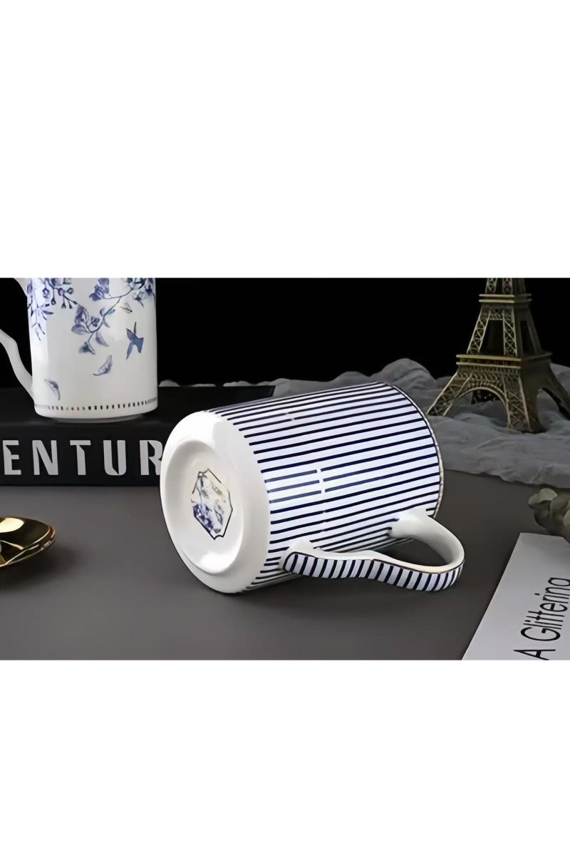 Floris 2pcs Tea Sets, With 2 Tea Cups, One Retro Floral Pattern Design Coffee Mug, One Classic Striped Water Mug,Porcelain Modern Water Cup For Office And Home, Gift Box For Mother's Day Or Birthday. - Image 3