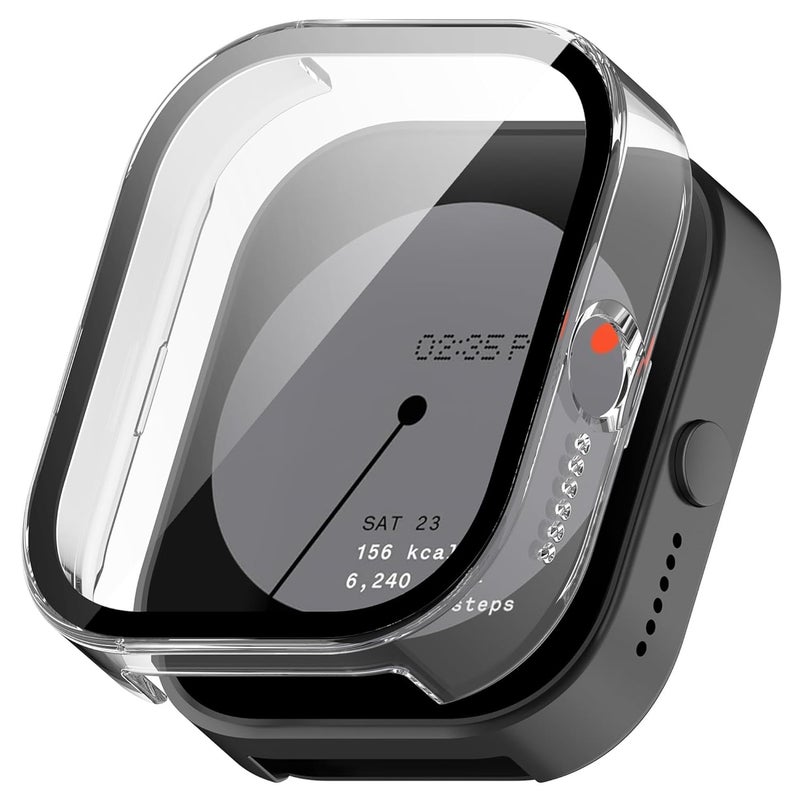 Wisely Shine Protective Slim Bumper Tempered Glass Case Cover Compatible with CMF by Nothing Watch Pro, Crystal Clear - Image 1