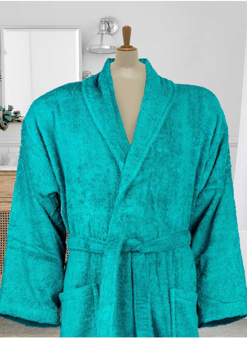 1Chase - Shawl Collar Bathrobe With Hair Towel Wrap Teal - Image 1