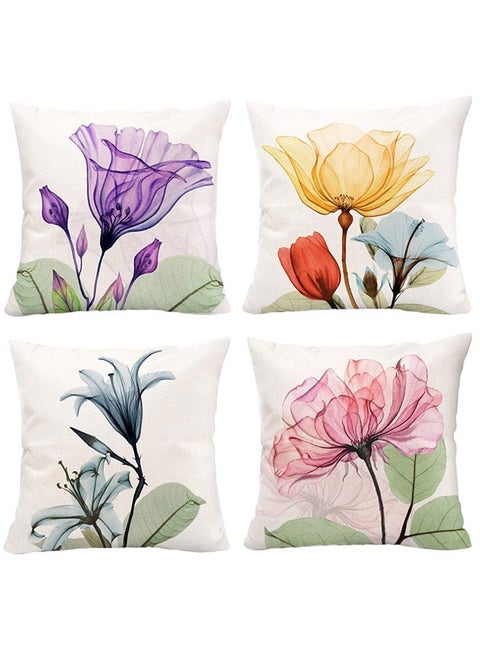 Decorative Floral Flower Throw Pillow Covers 45x45cm Decorations Linen Square Pillow Cases Ink Flower Linen Printed Pillowcase Outdoor Sofa Couch Home Bed Decor Cushion Covers Set of 4