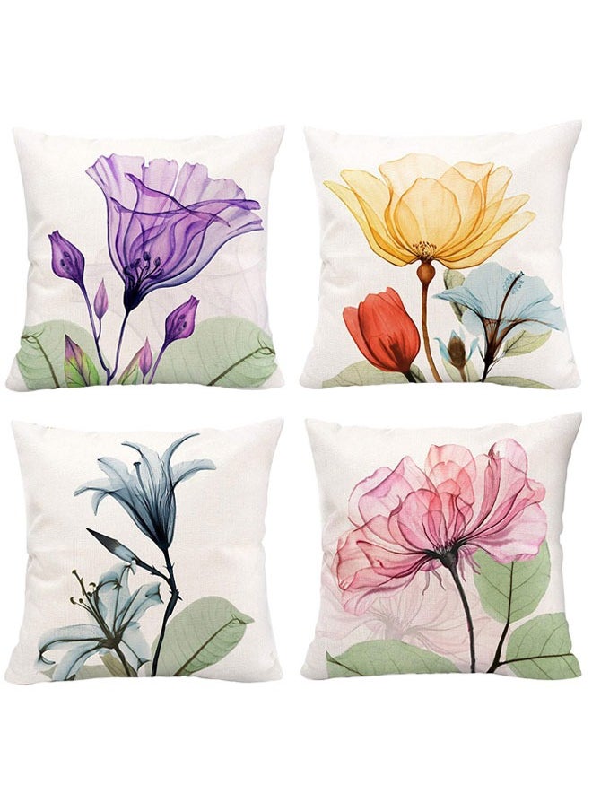 HAWAWA Decorative Floral Flower Throw Pillow Covers 45x45cm Decorations Linen Square Pillow Cases Ink Flower Linen Printed Pillowcase Outdoor Sofa Couch Home Bed Decor Cushion Covers Set of 4  - Image 1