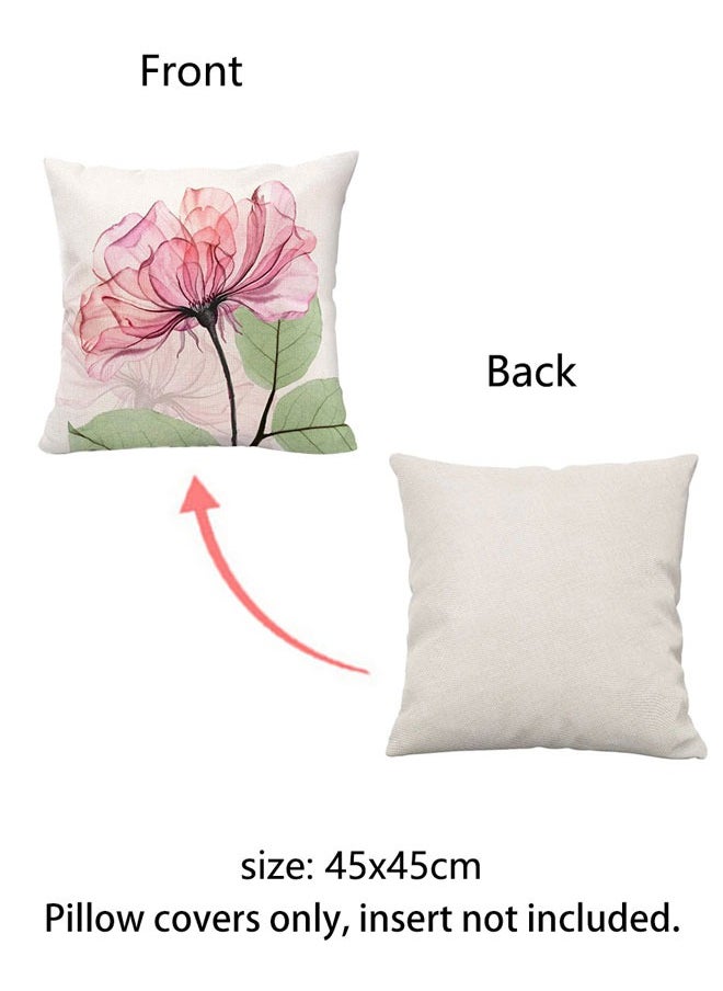 HAWAWA Decorative Floral Flower Throw Pillow Covers 45x45cm Decorations Linen Square Pillow Cases Ink Flower Linen Printed Pillowcase Outdoor Sofa Couch Home Bed Decor Cushion Covers Set of 4  - Image 2