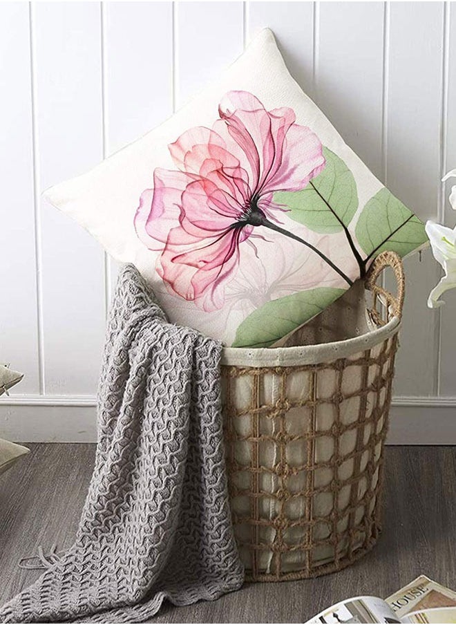 HAWAWA Decorative Floral Flower Throw Pillow Covers 45x45cm Decorations Linen Square Pillow Cases Ink Flower Linen Printed Pillowcase Outdoor Sofa Couch Home Bed Decor Cushion Covers Set of 4  - Image 4
