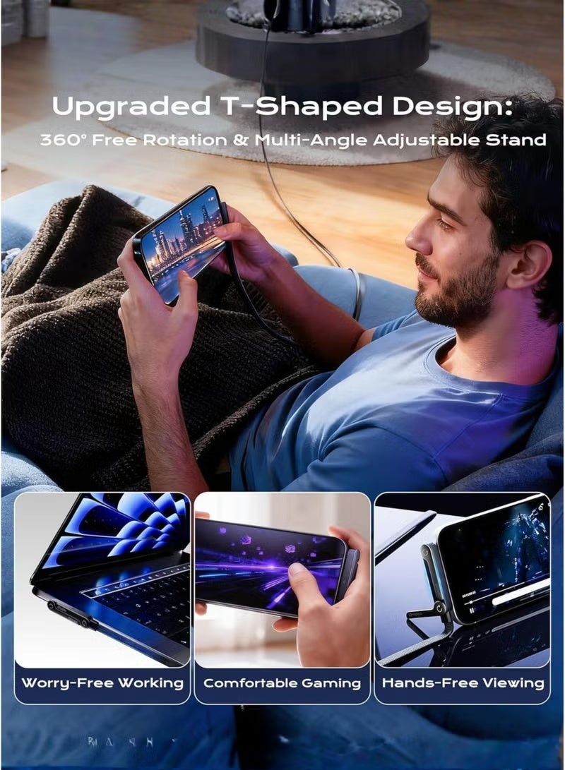 Earldom 2-in-1 Foldable Phone Stand USB-C to USB-C Cable 240W Fast Charging, 1.5M Braided Type-C Cable with Invisible Stand, PD Fast Charger Cord, T-Shaped Design for Compatible Phones, Tablets & Laptops - Image 5