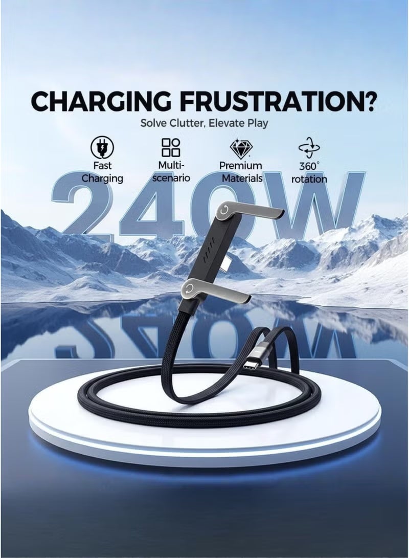 Earldom 2-in-1 Foldable Phone Stand USB-C to USB-C Cable 240W Fast Charging, 1.5M Braided Type-C Cable with Invisible Stand, PD Fast Charger Cord, T-Shaped Design for Compatible Phones, Tablets & Laptops - Image 3