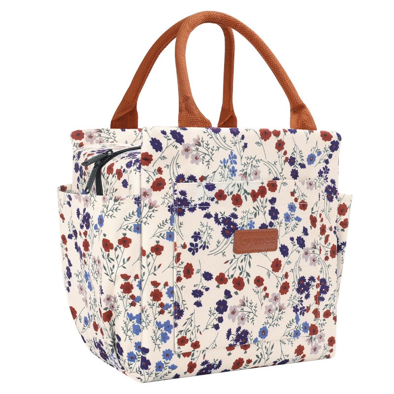 Joymee Lunch Bag Women Insulated Lunch Box Cute Corduroy Reusable Leakproof Large Capacity Lunch Tote Bag for Women Men Adult with Bottle Holder and Side Pockets for Work Corduroy Floral - Image 2