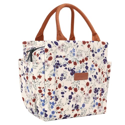 Joymee Lunch Bag Women Insulated Lunch Box Cute Corduroy Reusable Leakproof Large Capacity Lunch Tote Bag for Women Men Adult with Bottle Holder and Side Pockets for Work Corduroy Floral - Image 1