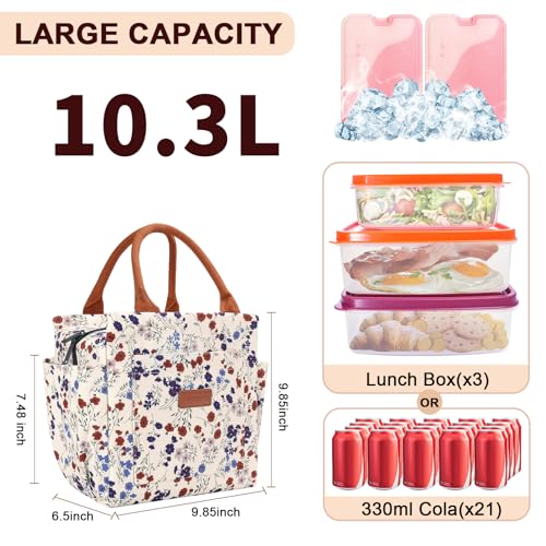 Joymee Lunch Bag Women Insulated Lunch Box Cute Corduroy Reusable Leakproof Large Capacity Lunch Tote Bag for Women Men Adult with Bottle Holder and Side Pockets for Work Corduroy Floral - Image 3