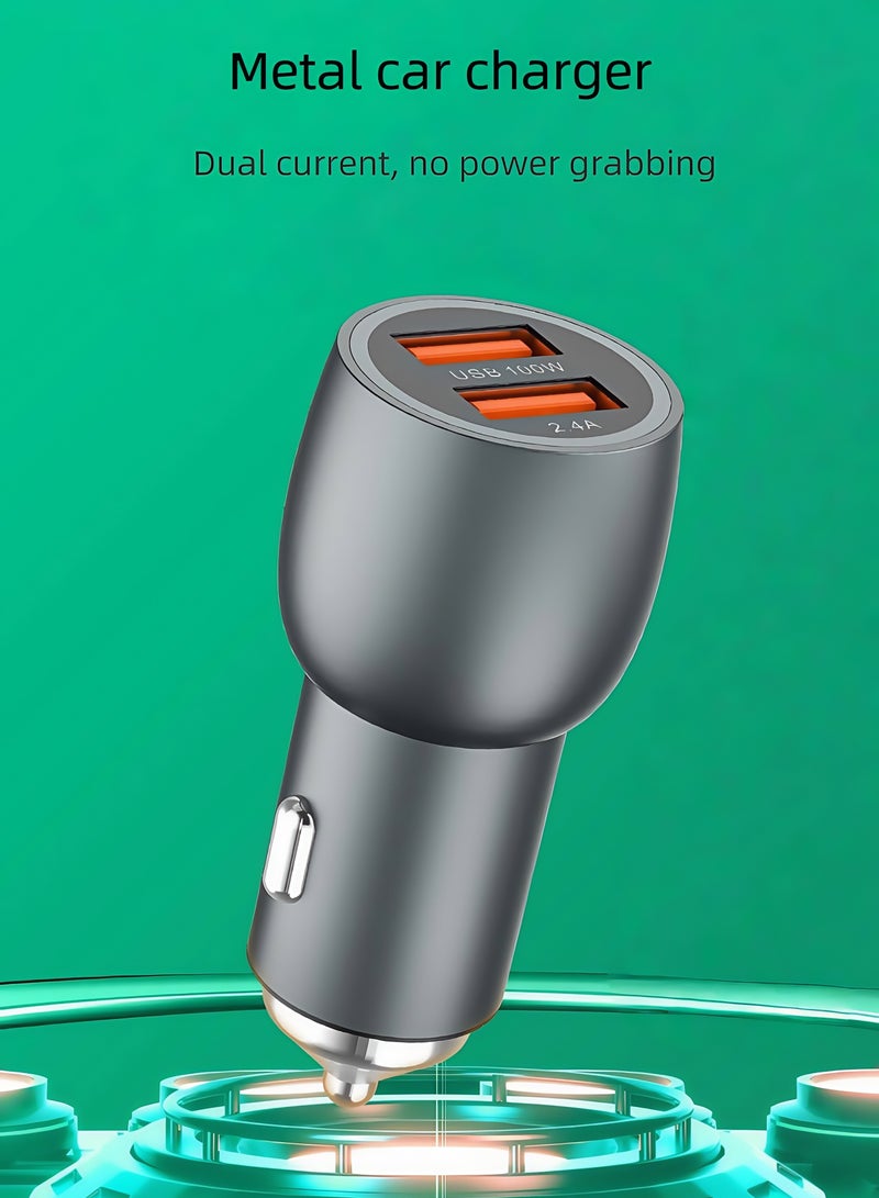 100W Metal Car Charger | Mini Fast Charging Cigarette Lighter Dual USB Car Phone Charger Head - Image 2