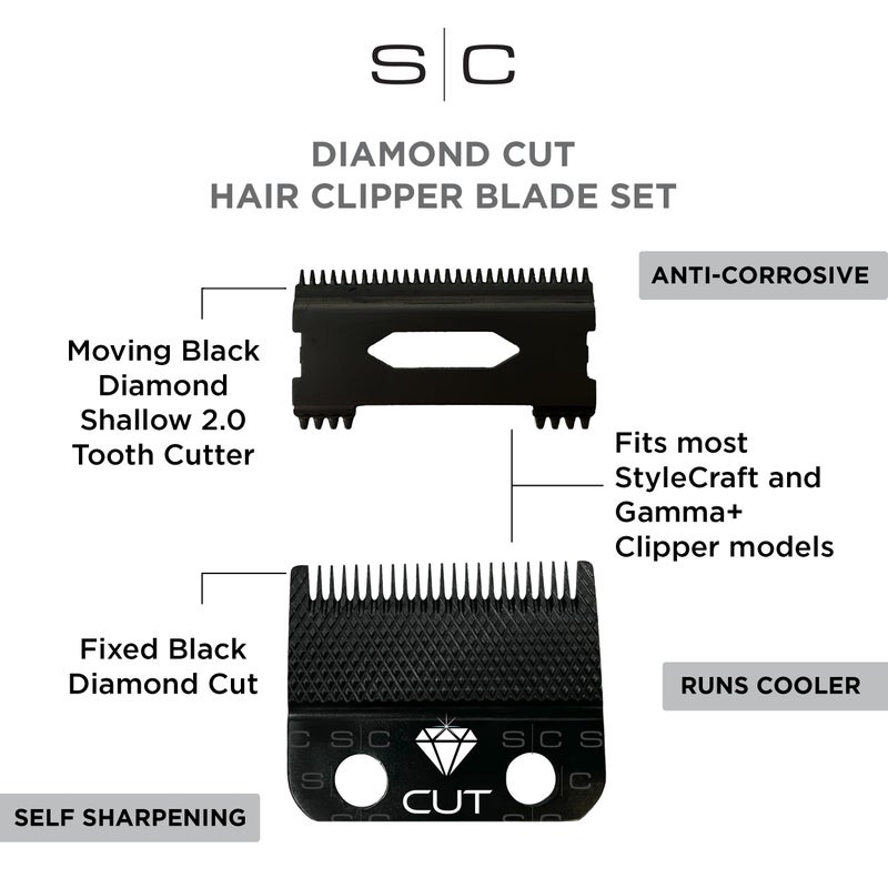 StyleCraft Replacement Diamond Cut Fixed Fade Hair Clipper Blade with Shallow Tooth 2.0 Moving Cutter Set - Image 3