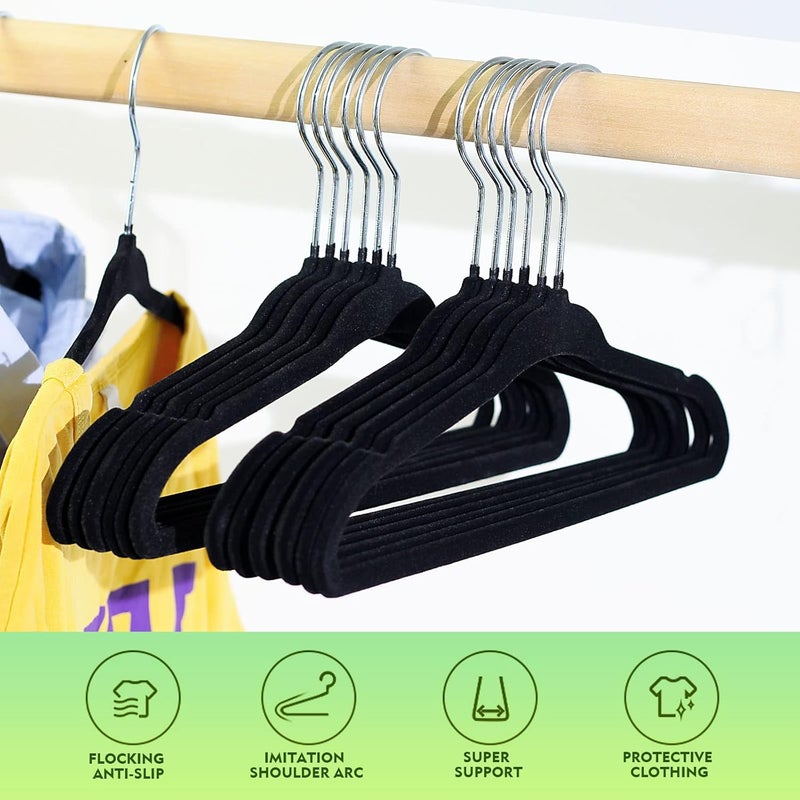 UREVO Kids Hangers Velvet, 30 Pieces Children Cloth Durable Baby Hangers for Closet - Perfect Infant Toddler Kid Hanger for Everyday Use, Non Slip 360° Hooks for Shirt, Pant (30 Pack, Black) - Image 3