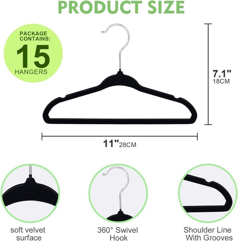 UREVO Kids Hangers Velvet, 30 Pieces Children Cloth Durable Baby Hangers for Closet - Perfect Infant Toddler Kid Hanger for Everyday Use, Non Slip 360° Hooks for Shirt, Pant (30 Pack, Black) - Image 2