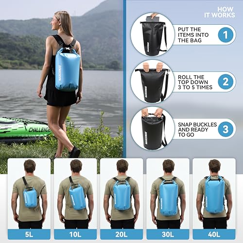 MARCHWAY Floating Waterproof Dry Bag Backpack 5L/10L/20L/30L/40L, Roll Top Sack Keeps Gear Dry for Kayaking, Rafting, Boating, Swimming, Camping, Hiking, Beach, Fishing (Light Blue, 5L) - Image 4