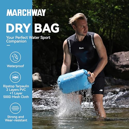 MARCHWAY Floating Waterproof Dry Bag Backpack 5L/10L/20L/30L/40L, Roll Top Sack Keeps Gear Dry for Kayaking, Rafting, Boating, Swimming, Camping, Hiking, Beach, Fishing (Light Blue, 5L) - Image 2