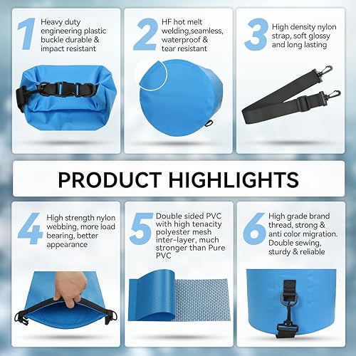 MARCHWAY Floating Waterproof Dry Bag Backpack 5L/10L/20L/30L/40L, Roll Top Sack Keeps Gear Dry for Kayaking, Rafting, Boating, Swimming, Camping, Hiking, Beach, Fishing (Light Blue, 5L) - Image 5